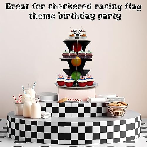 Miniatura 5 de Soporte de 3 niveles para cupcakes con temática de autos de carreras, decoración de fiesta de cumpleaños, soporte redondo de cartón para cupcakes