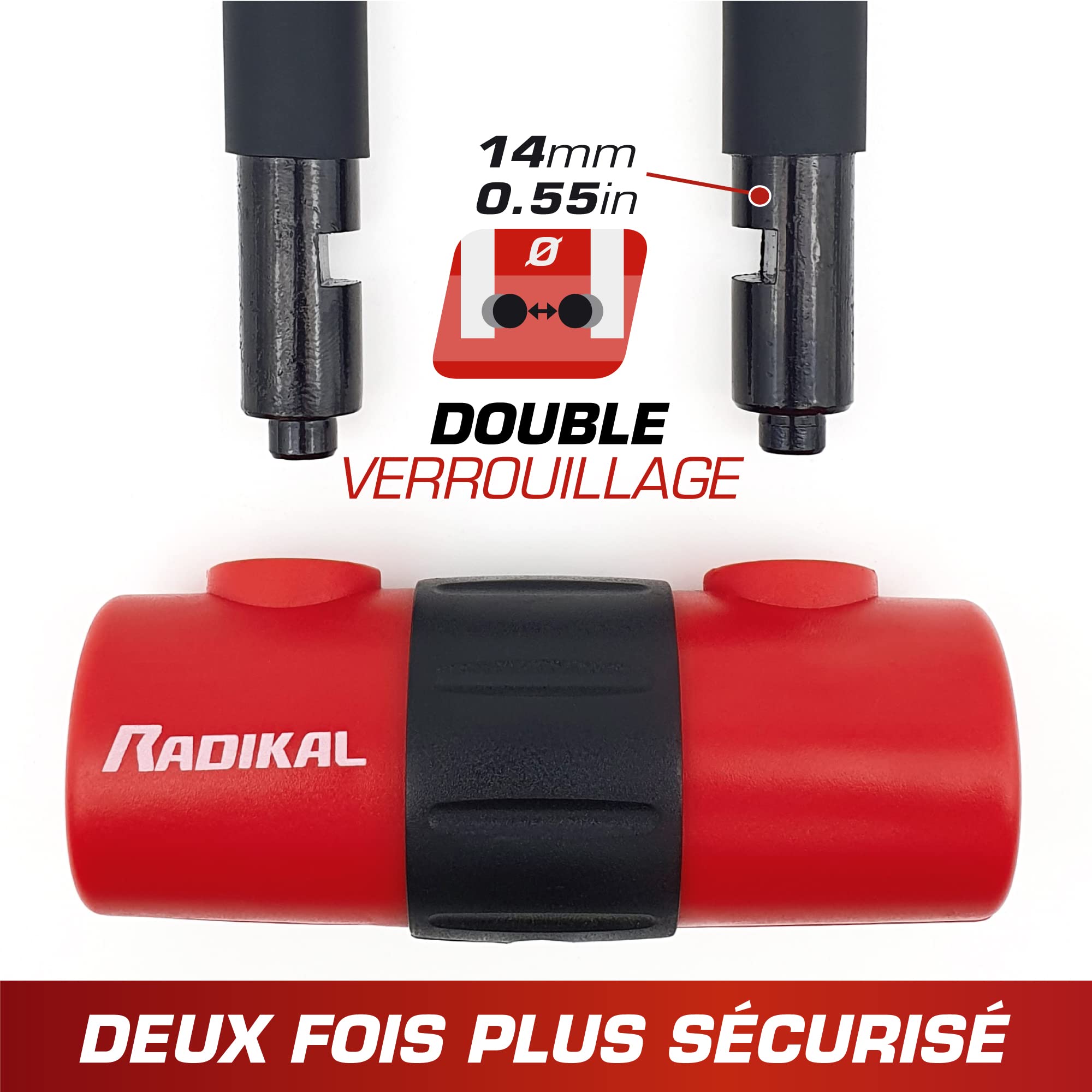 RADIKAL RK72120L Bloque Disque Mini U, Chaîne Moto Antivol, ø10mm 120cm, Boucle, Chaine Antivol Acier Cémenté, Boucle, Ancrage Parking, Verrouillage Sécurité Scooter, Blocage Vélo Électrique