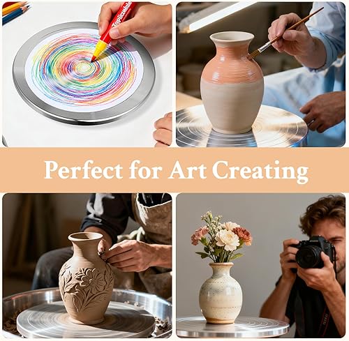 Miniatura 8 de Yncotte Rueda de bandas de 7 pulgadas, rueda de cerámica de doble cara, rueda giratoria de aleación de aluminio para esculpir con rodamientos de