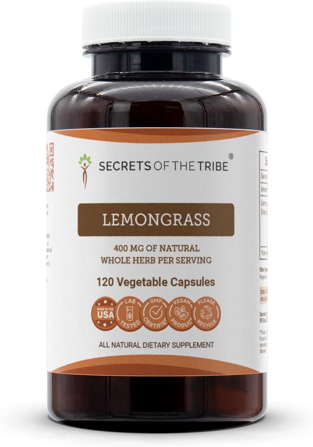Secrets of the Tribe Lemongrass 60 Capsules, 800 mg, Lemongrass (Cymbopogon Citratus) Dried Stalk (60 Capsules)
