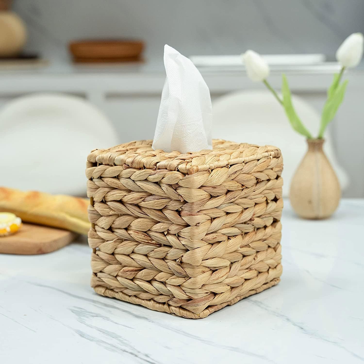 Tissue Box Desktop Organizer Woven Decorative Wicker Water Hyacinth