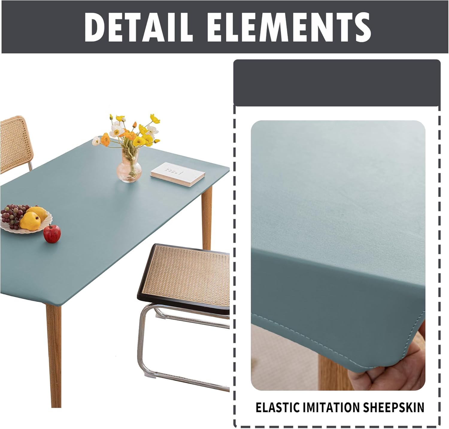 PU Stretch Fitted Rectangle Tablecloth with Elastic Edge 35 x 59 Inch Waterproof Oil Proof Table Cloth Wipeable Table Cover for Indoor Outdoor Furniture Protect (Blue,35"x59")