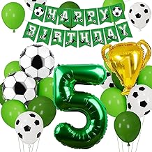 5th Birthday Football Ball, Football Birthday Decoration 5 Years Children, Football Party Decorations, Green 5th Birthday Balloon for Birthday Sports Theme Decoration