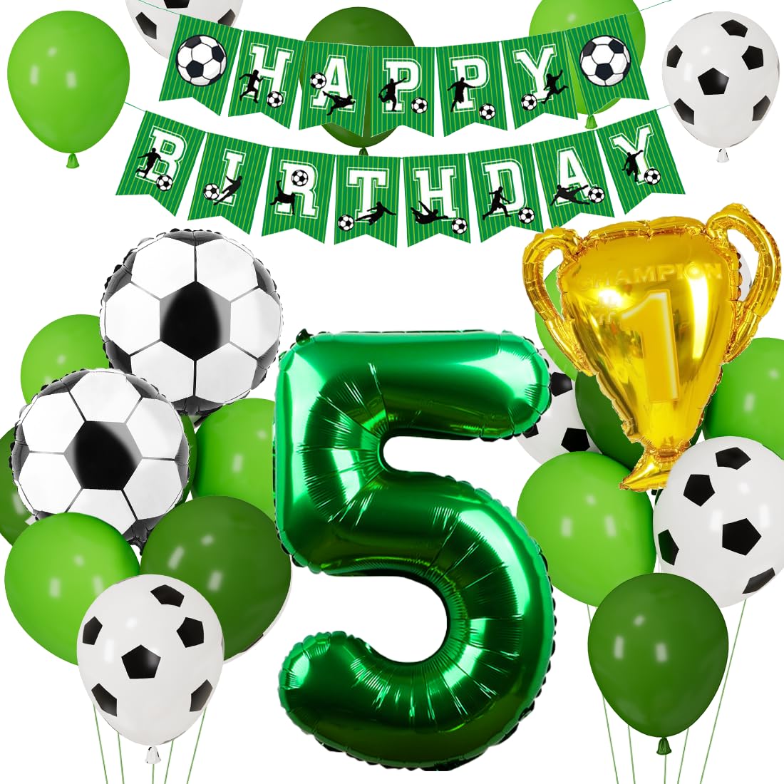 Cadimus Fußball Luftballon 5. Geburtstag, Fussball Deko Geburtstag Kinder 5 Jahre, Geburtstagsdeko Jungen 5 Jahre, Grün Folienballon für Fussball Party Kindergeburtstag