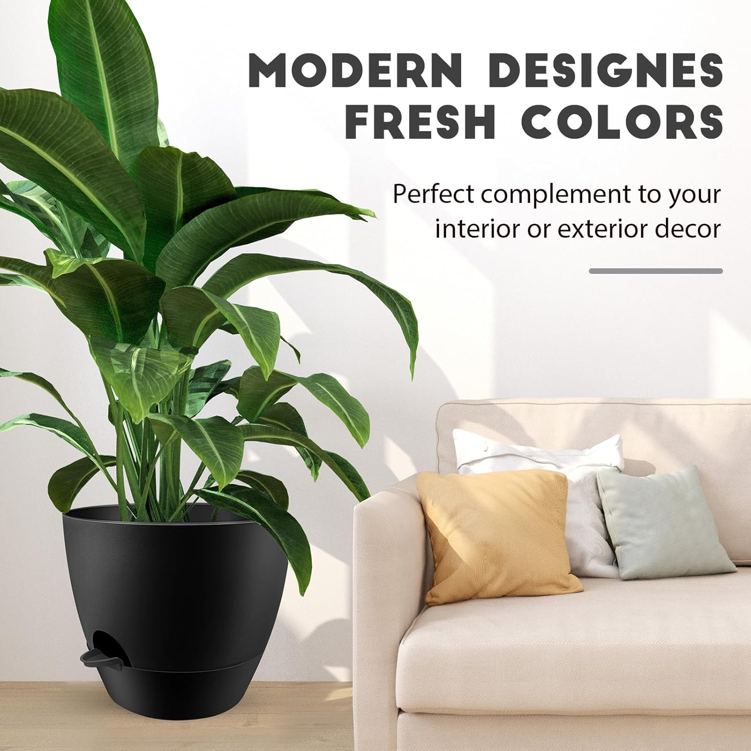 VINEDI 12,10,9 Inch Self Watering Planter with Saucer -3 Pack Indoor Outdoor Plant Pots with Drainage Hole for Flowers, Vegetables, and Snake Plants (Black)
