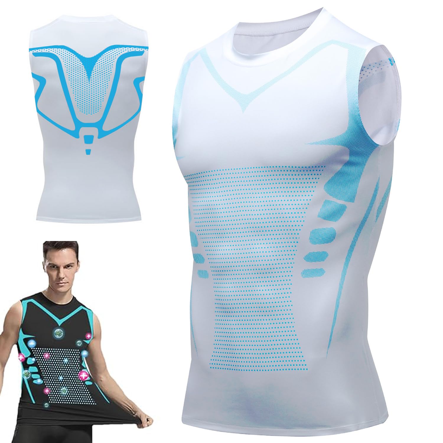 DAINASONG Ionic Shaping Sleeveless Shirt,2024 Hi-tech Gynecomastia Compression Tank Slimming Vest Shapewear Undershirt