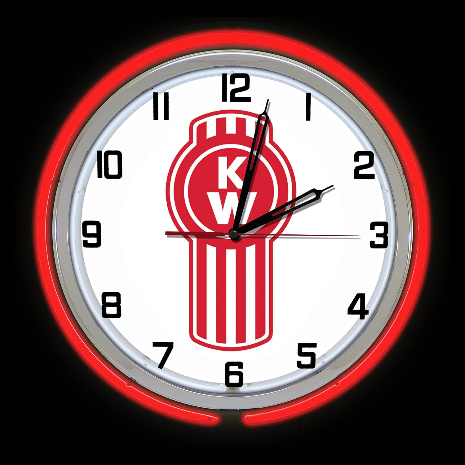 19" Kenworth Trucks Sign Neon Clock, Red Outside Tube, Two