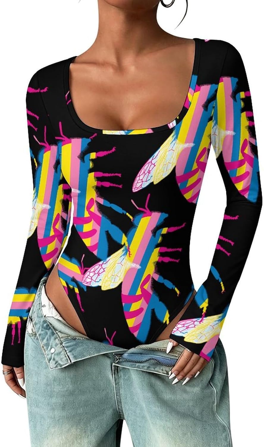 Pansexual LGBT Bee Women's Bodysuits Long Sleeve Top 5XL