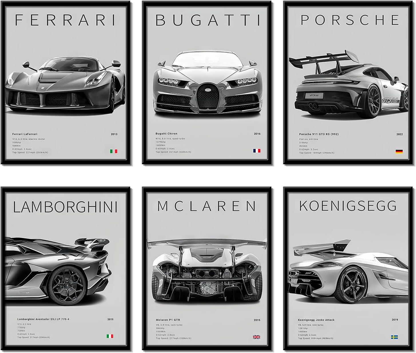 CSLGQGV Car Poster Vintage Racing Car Wall Art Supercar Canvas Prints Painting For Men Room Pictures Guys Dorm Room Aesthetics Decor Bedroom Office (Unframed,8×10inch,6pcs)