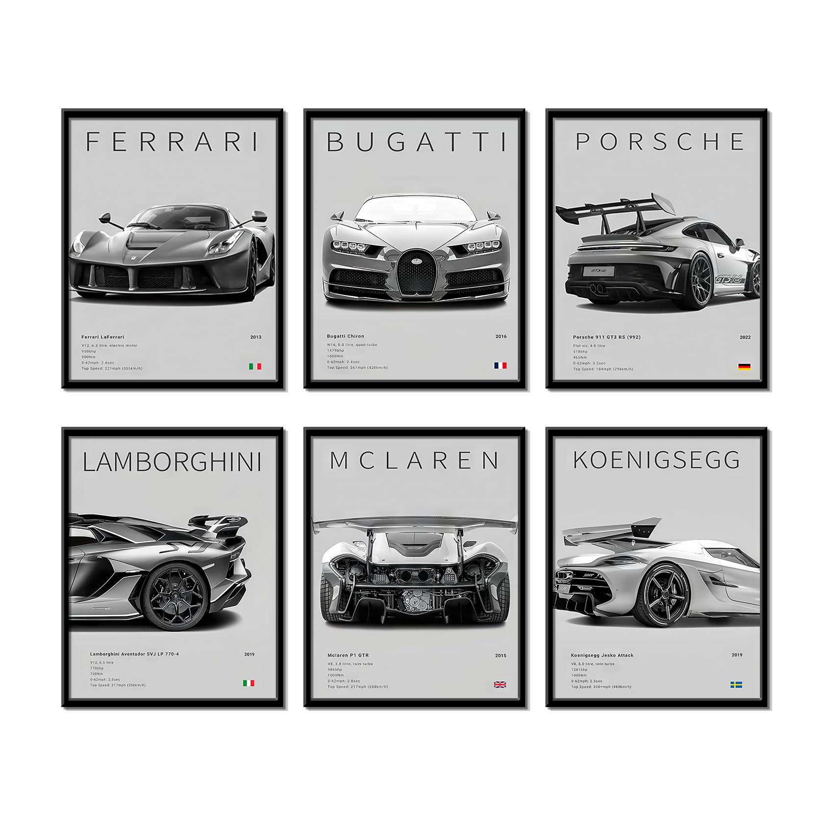 CSLGQGV Car Poster Vintage Racing Car Wall Art Supercar Canvas Prints Painting For Men Room Pictures Guys Dorm Room Aesthetics Decor Bedroom Office (Unframed,8×10inch,6pcs)