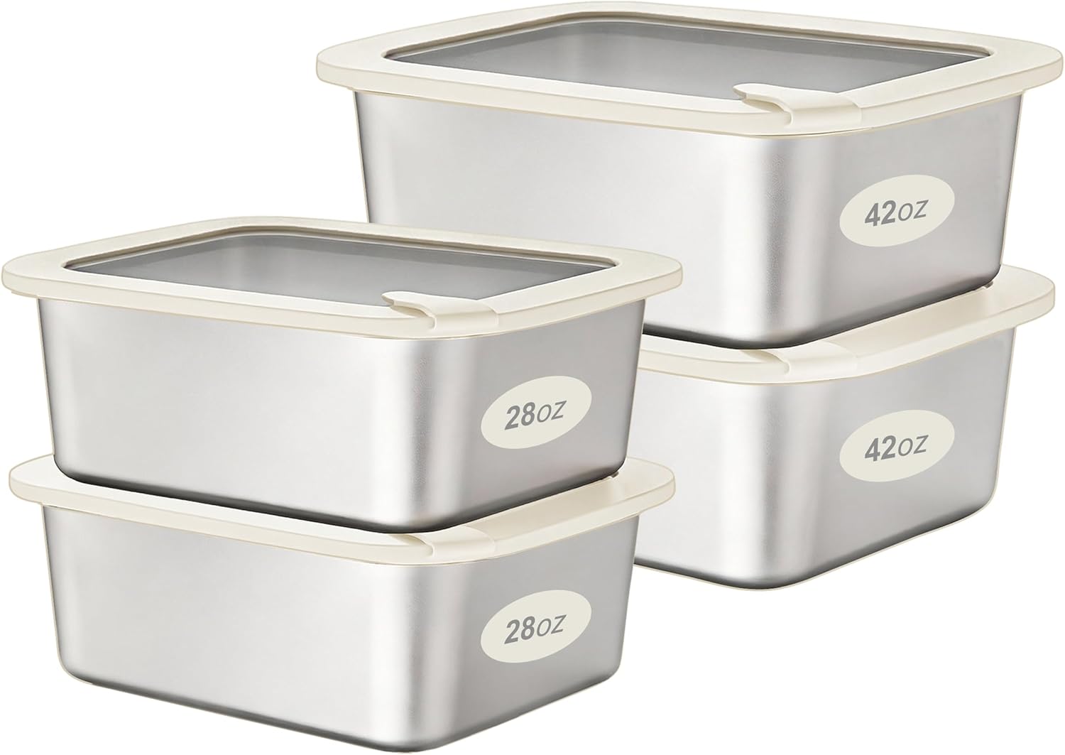 Stainless Steel Food Containers with Glass Lid, Airtight Leakproof Stainless Steel Storage Containers in set of 4, Rectangle Shape, Microwave Safe Food Container Set, 100% Plastic Free, BPA Free