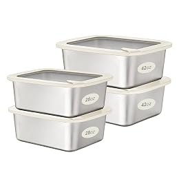 Stainless Steel Food Containers with Glass Lid, Airtight Leakproof Stainless Steel Storage Containers in set of 4, Rectangle Shape, Microwave Safe Food Container Set, 100% Plastic Free, BPA Free