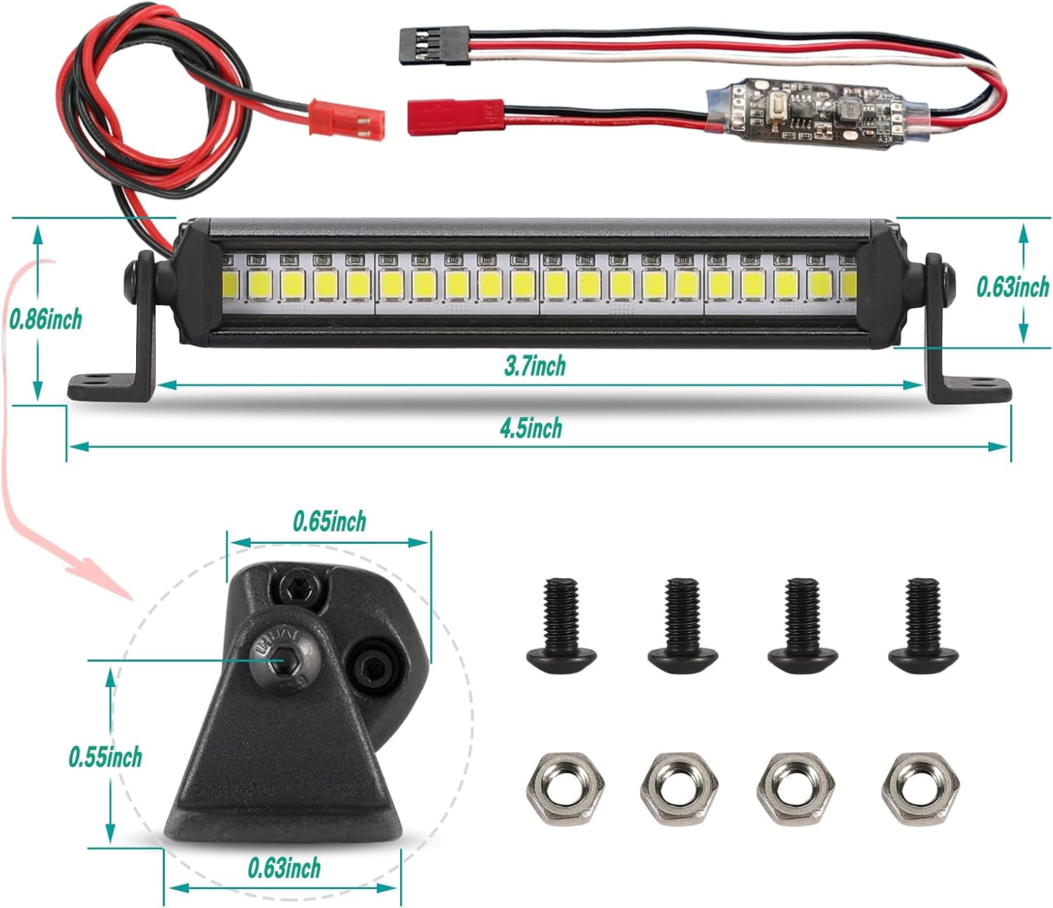20 LED 3.7 Inch Aluminum RC Crawler Roof Light Kit for Axial SCX10, Traxxas TRX4, TRX4M, Arrma Senton, Redcat GEN7 1/10 & 1/18 Scale Rock Crawler Truck RC Car