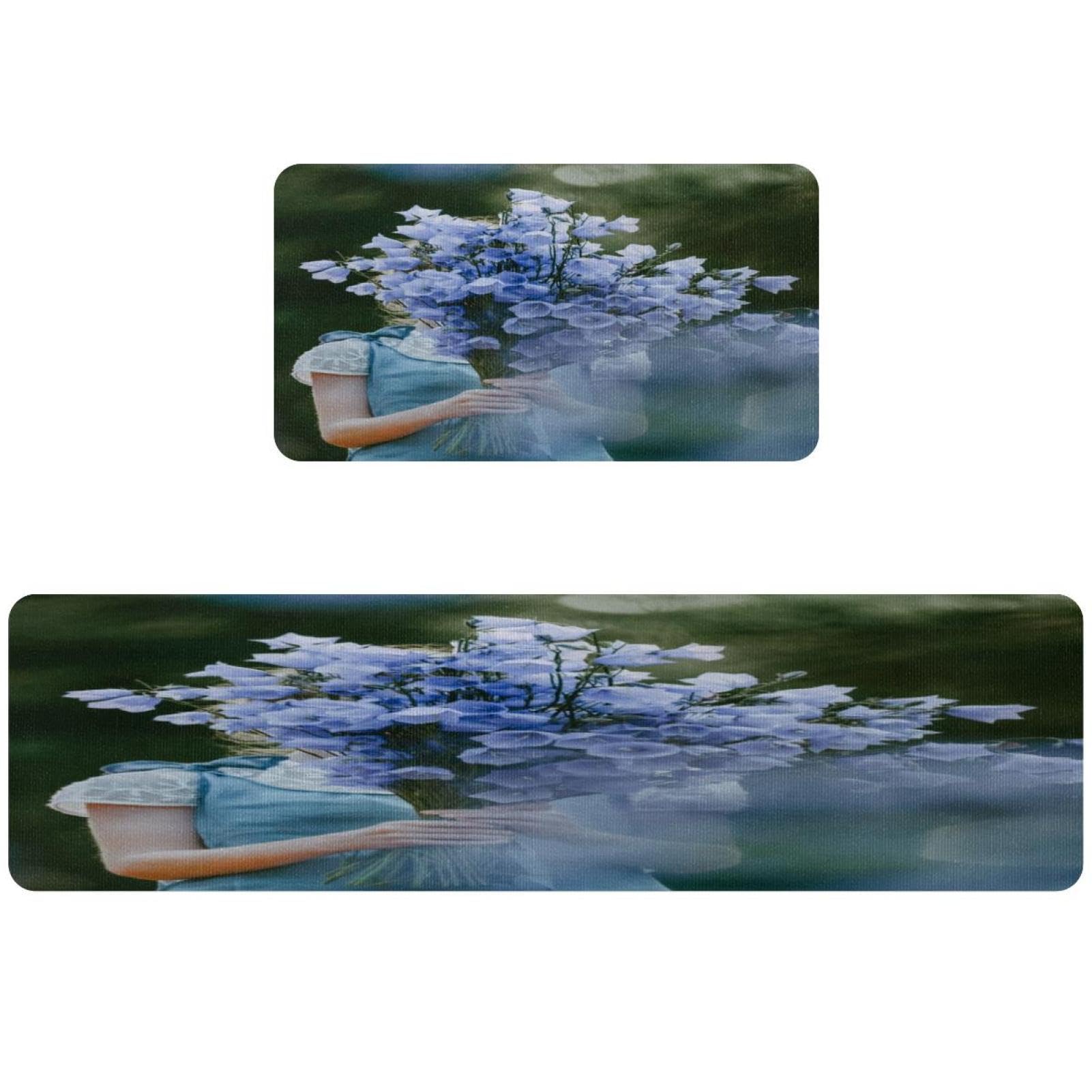 Tapete de cocina de 2 piezas VAPOKF con diseño de flor azul