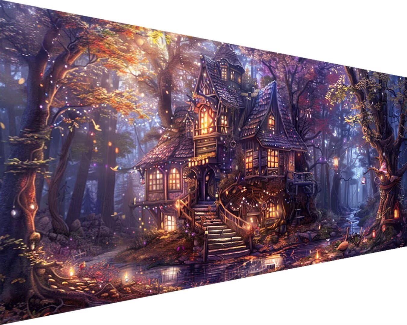 Malen Nach Zahlen Erwachsene Landschaft Malen Nach Zahlen Baumhaus, DIY Paint by Numbers Adult Kinder Mit Pinseln und Acrylfarbe Malen Nach Zahlen Set für Home Deko Geschenke(Rahmenlos,60x120cm) O-8