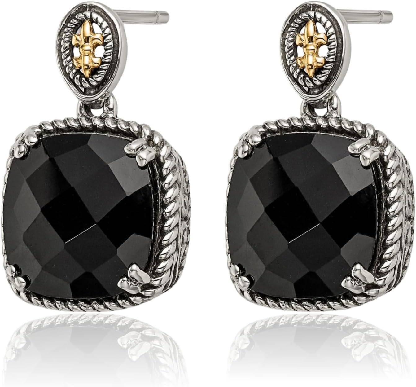 IceCarats 925 Sterling Silver Vintage 4 carat Black Onyx Square Medium Drop Earrings 21mm 7/8 inch Prong Set, Butterfly Back, Textured For Her
