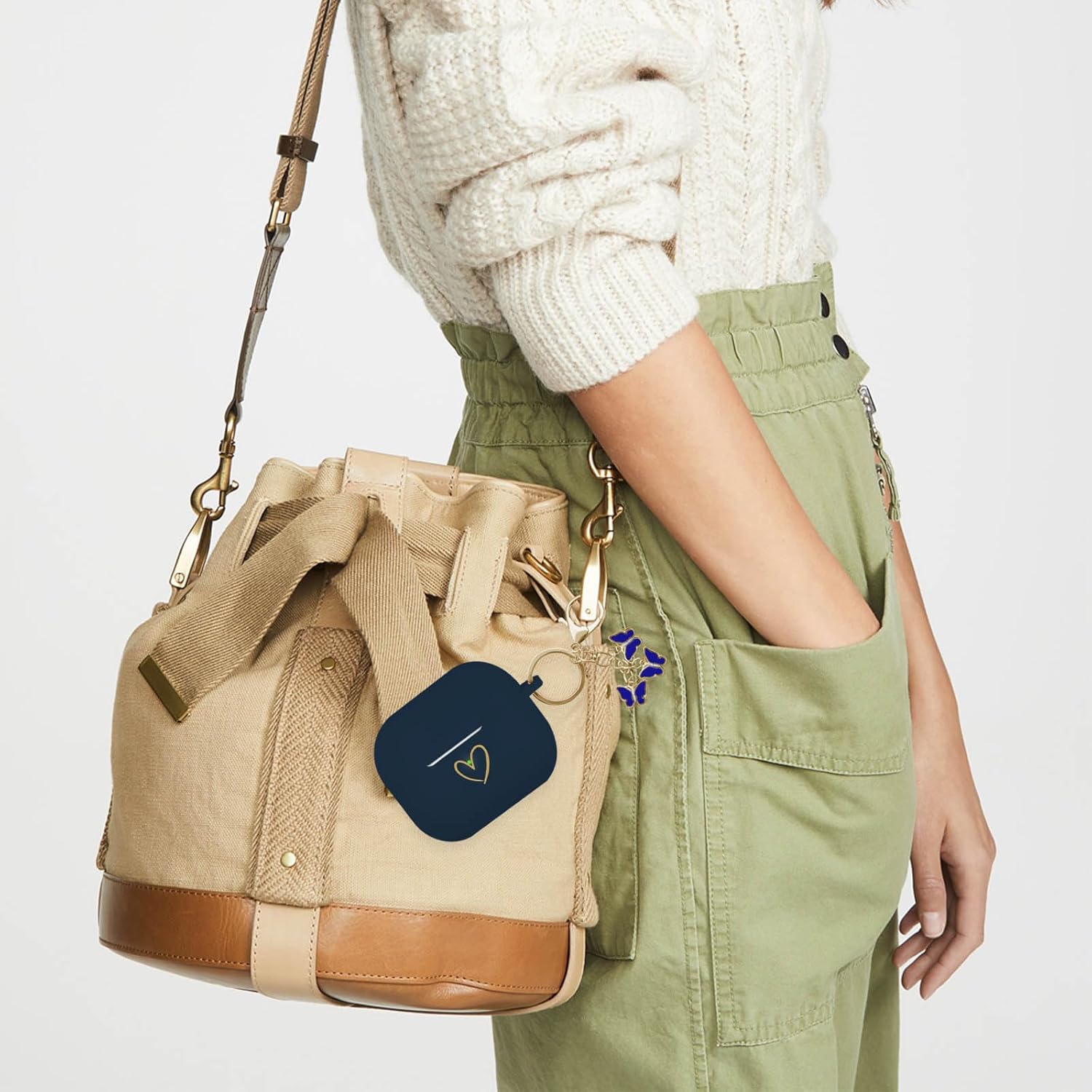 Compatible with Samsung Galaxy Buds 3 Pro and Galaxy Buds 3 (2024), Soft Silicone Case with Gold Heart Pattern with Cute Butterfly Keychain for Girls Women (Midnight Blue) - Image 7