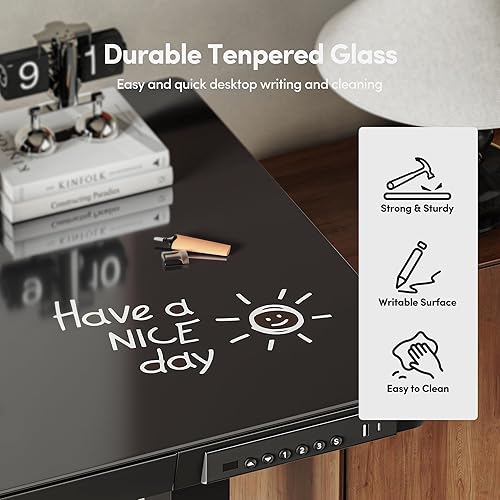 Miniatura 8 de CubiCubi Escritorio eléctrico de pie con cajones de 48 × 24, escritorio de cristal de altura ajustable de una pieza, escritorio de pie ajustable de