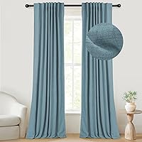 Vista 26 de INOVADAY Cortinas 100% opacas de 63 pulgadas de largo, juego de 2 paneles de lino con pestaña trasera, bolsillo para barra, cortinas opacas