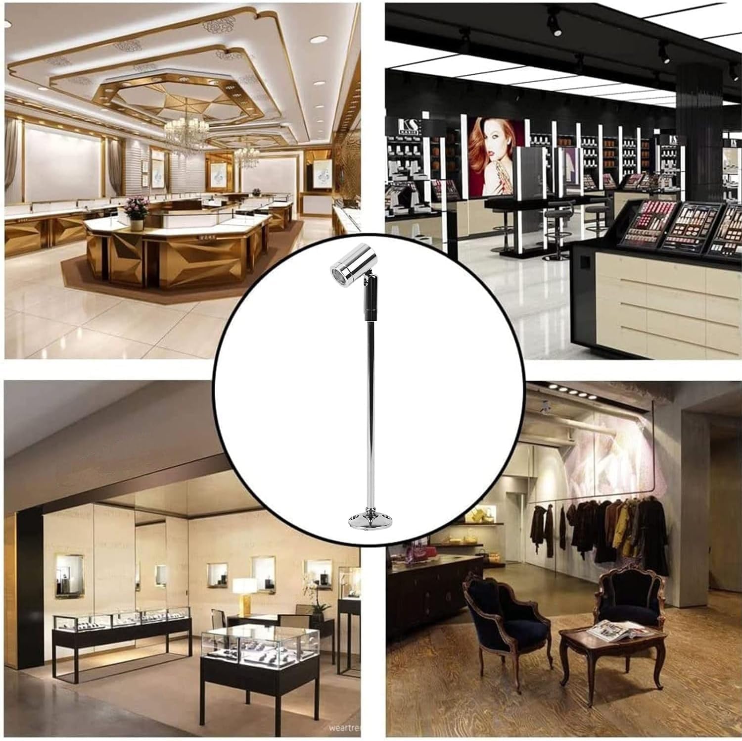 2 Pack Mini LED Spotlight, 3W Aluminum Spot Light Jewelry Showcases Display Lighting Adjustable Angle AC 110V Hard Wired Standing Up Cabinet Spotlight Accent Lights for Display Cabinet Artwork