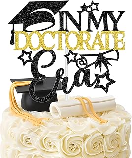 In My Doctorate Era Cake Topper, Doctoral Degree Cake Decor, It’s Dr Actually/Doctored It, 2025 Happy Doctorate Degree College Graduation Party Decorations Supplies Black Glitter