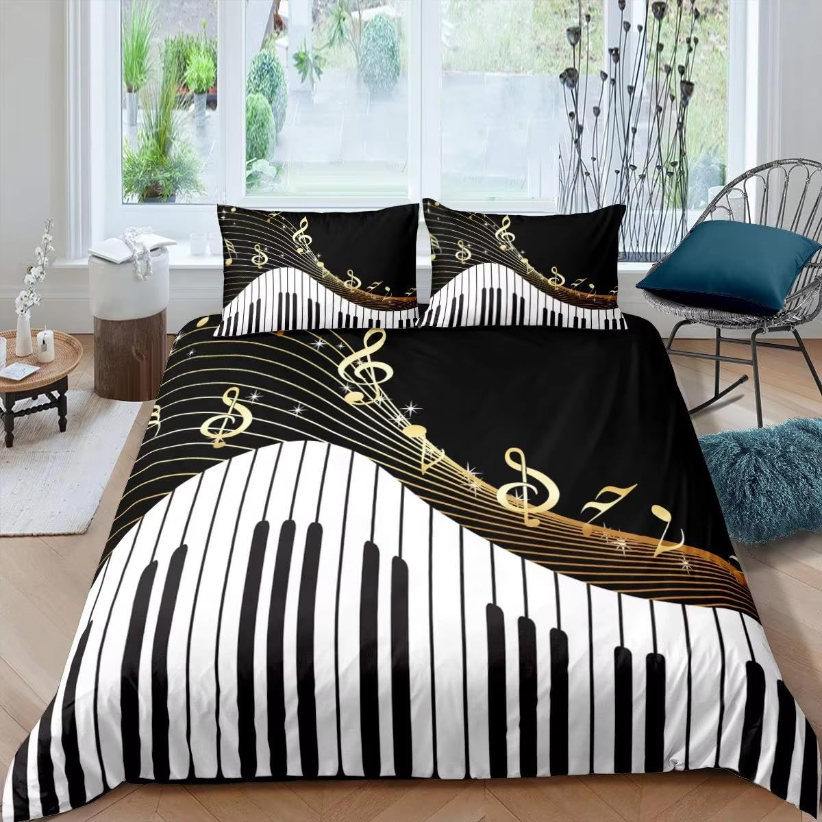 Parure de lit touches de piano anti-plis, housse de couette douillette respirante 160x220cm