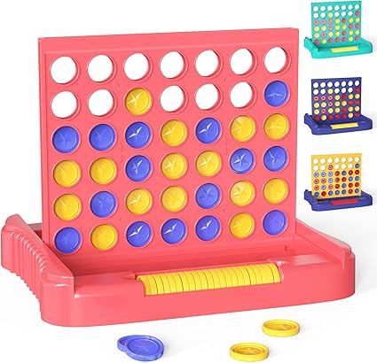Pup Go 4 in Linea, Gioco da Tavolo Classico per Famiglie, Gioco di Strategia Educativo Società per Bambini e Adulti da 3+, Portatile da Viaggio per 2 Giocatori, Pieghevole con 6 Pedine Rosa