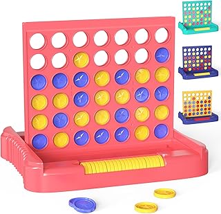 Pup Go Conecta 4, 4 en Raya con 6 Fichas Adicional, Cuatro en Raya Juego de Mesa Infantiles, Juego de Viaje para niños de 3 4 5 6 7 8 + años y Adultos, 4 en Linea (Rosado)