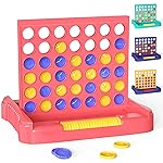 Pup Go 4 in a Row Game, Connect & Win Four in a Row Board Game, Portable 2-Player Strategy Games for Travel, Gift for Girl Age 3 4 5 6 7 8-12, Family Games Foldable Design with 6 Spare Discs Pink