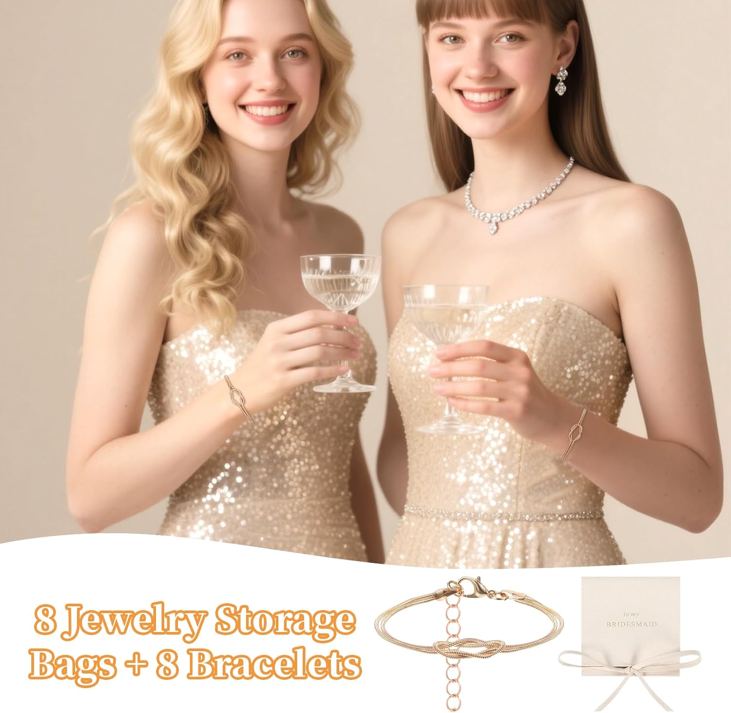 Set of 8 Bridesmaid Bracelets with Pouch, Gifts for Bridesmaid Jewelry Set Proposal Box Stuffers Wedding Favors - Image 4