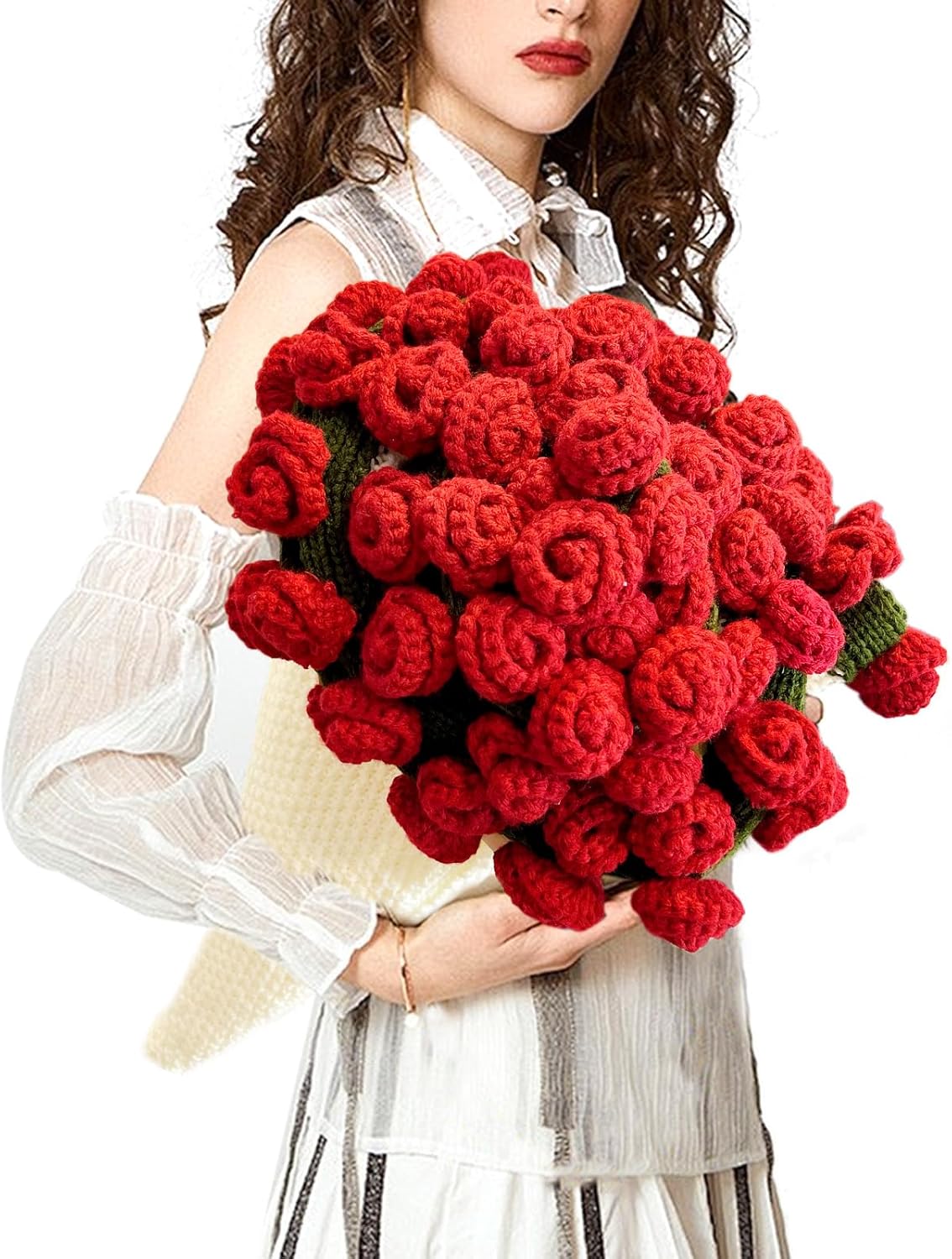 Ofrence Crochet Flower Bouquet Rose Blanket - Handmade Knitted Throw, Soft Breathable Valentines Gifts for Her, Mom Wife Birthday Anniversary Home Decor