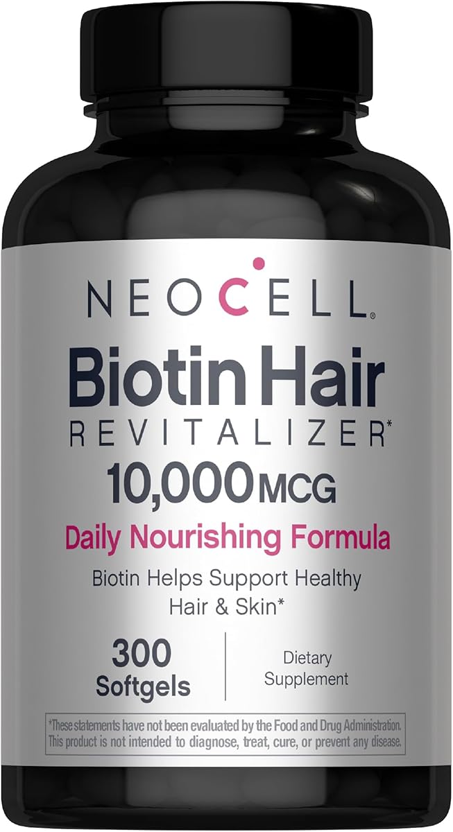 NeoCell Biotin Hair Revitalizer 10000mcg | 300 Softgels | Daily Nourishing Formula | for Women and Men | Hair, Skin, and Nails Supplement