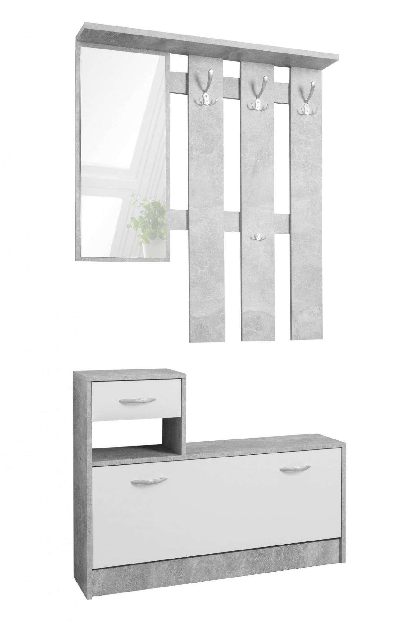 AVANTI TRENDSTORE - Rudolf - Guardaroba da Ingresso con Specchio, 3 Ganci appendiabito e Comoda scarpiera. Perfetta per l'ingresso. Disponibile in diversi colori (Grigio)
