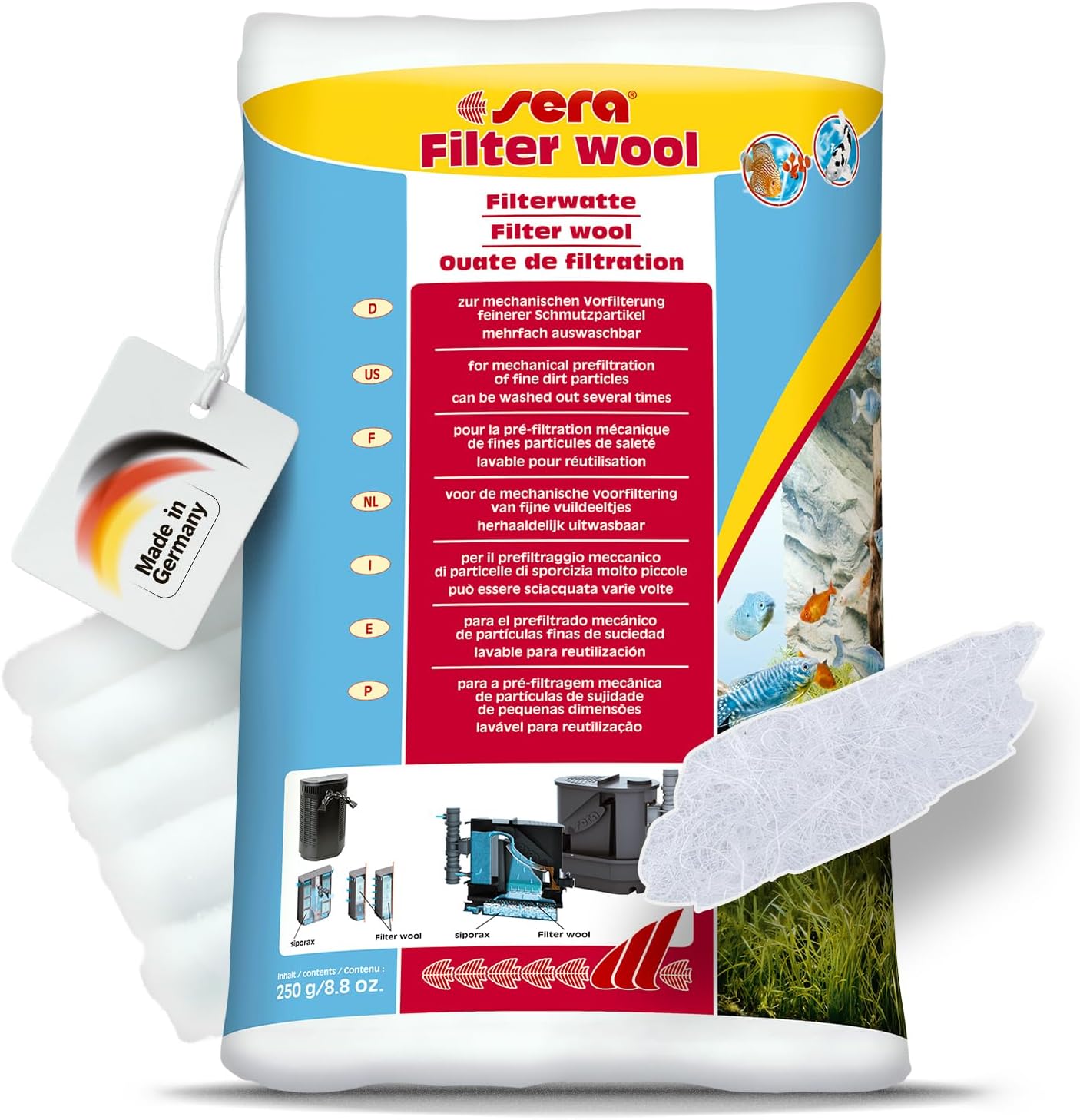 sera Filter Wool | Mechanical Pre-Filter for Enhanced Aquarium Water Clarity | Reusable & Eco-Friendly | Compatible with All Filters | for Fresh & Saltwater Tanks | Easy Maintenance | High Capacity