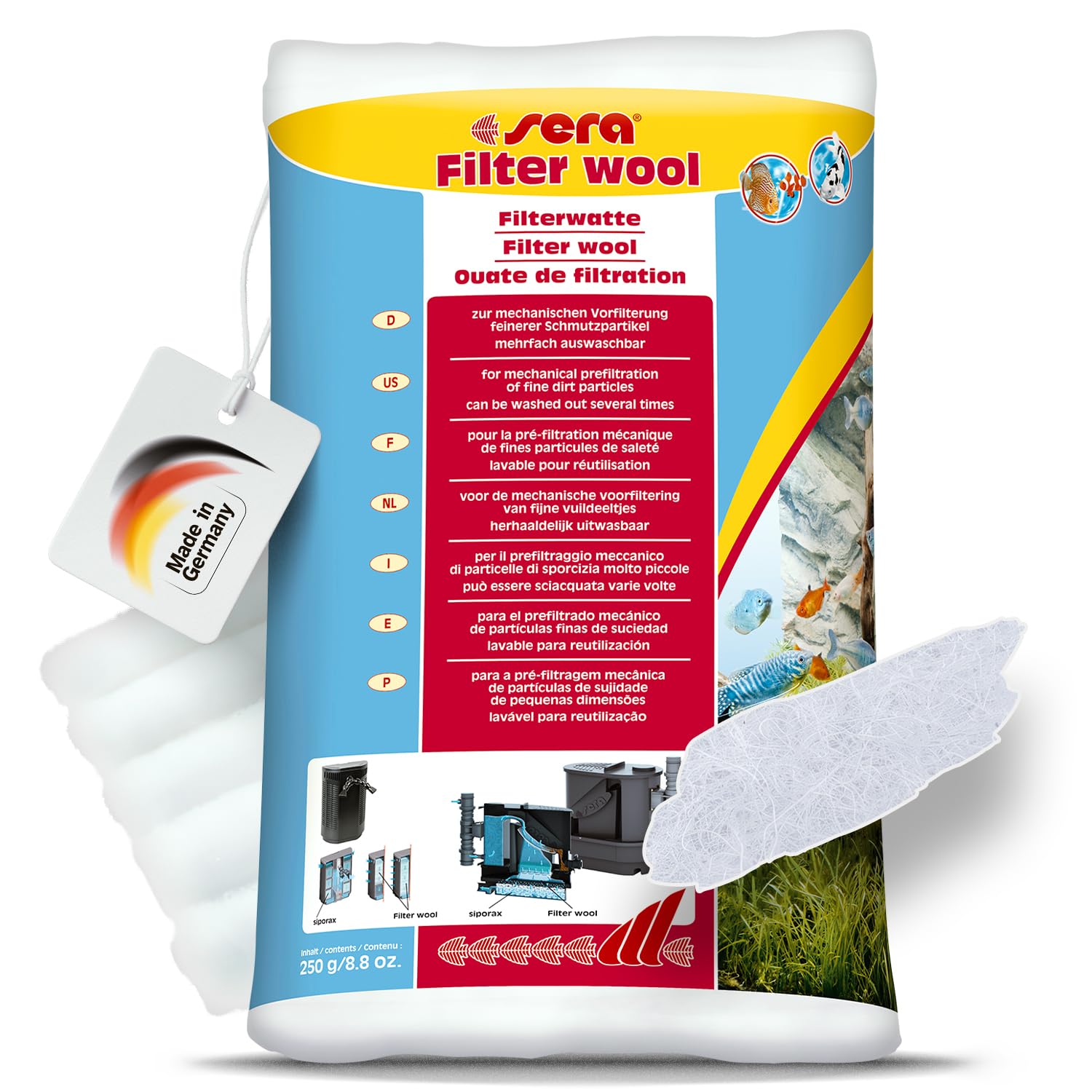 sera Filter Wool | Mechanical Pre-Filter for Enhanced Aquarium Water Clarity | Reusable & Eco-Friendly | Compatible with All Filters | for Fresh &