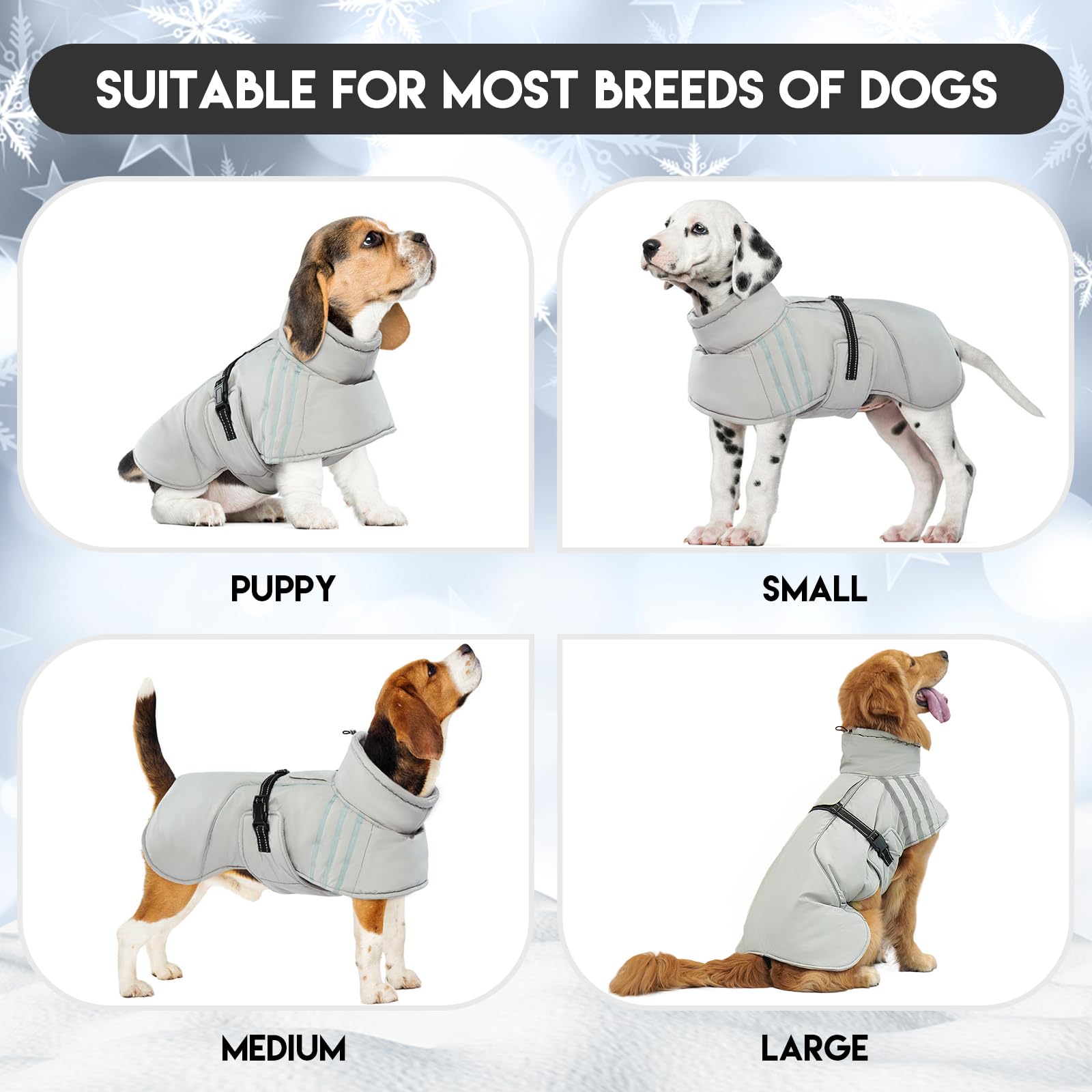 Manteau chaud pour chien, veste d'hiver réfléchissante et réglable, à col roulé en fourrure épaisse, imperméable et coupe-vent, pour temps froid, avec boucle pour chiot, chiens de petite,