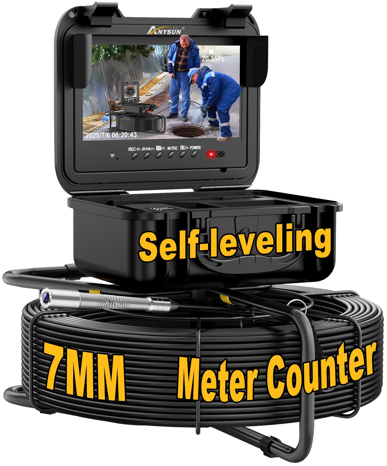 Anysun Endoscopio Camara de Inspeccion, 1080P HD Cámara Endoscópica con Autonivelante, Contador de Distancia, Grabador DVR, IPS de 9" Camara Inspeccion Tuberias IP68 Impermeable para Fontanero 30M