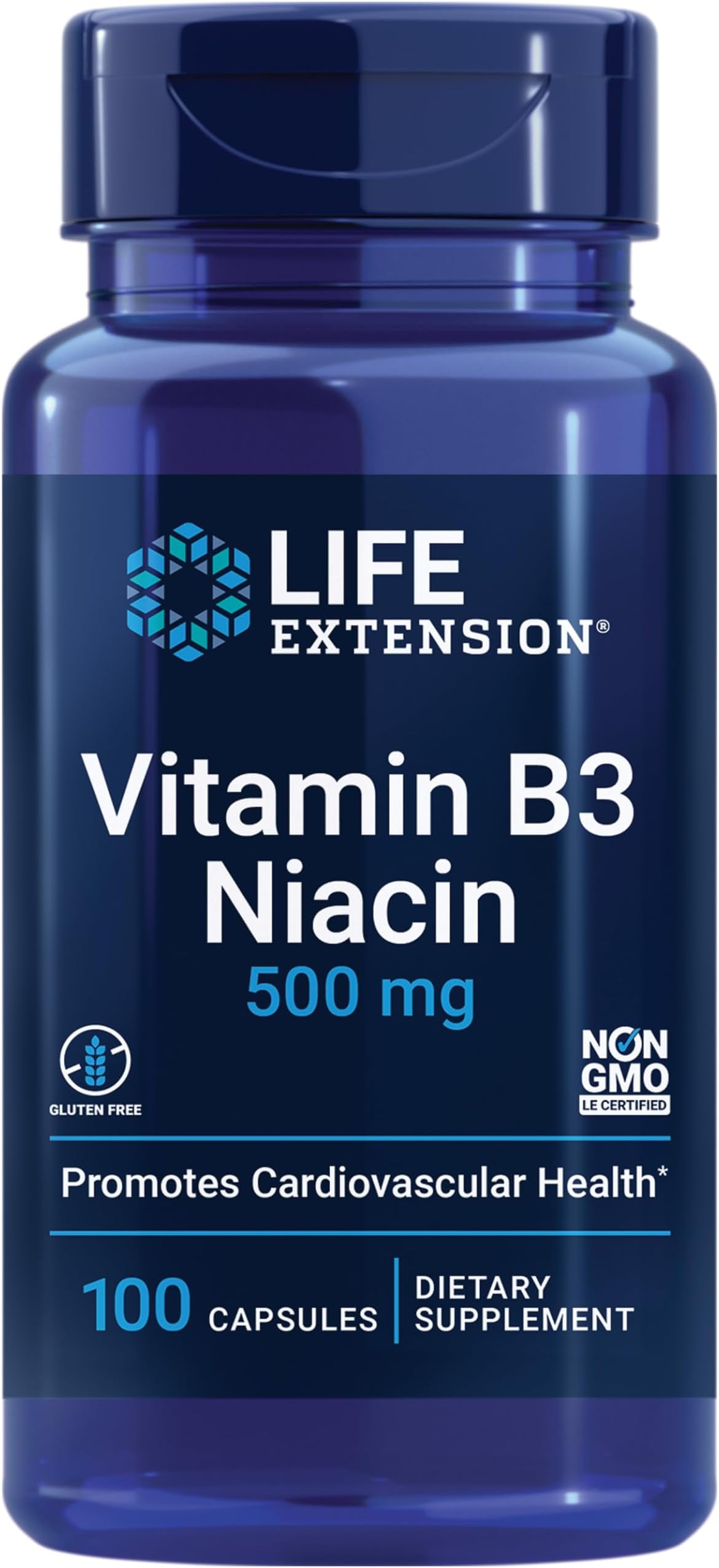 Vitamin B3 Niacin, Heart Health, Cholesterol & Energy Support, Gluten-Free, Non-GMO, 100 Capsules