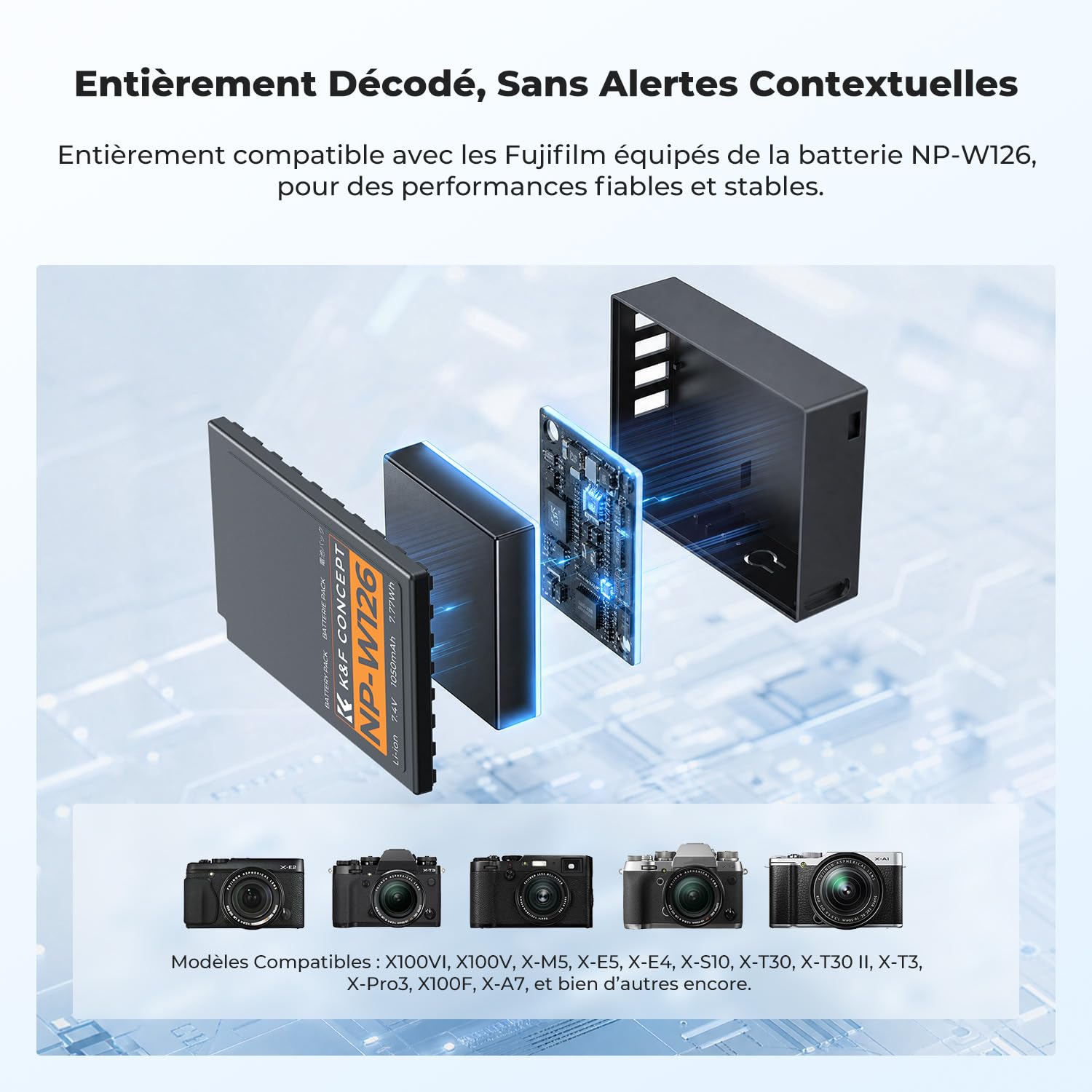 K&F CONCEPT 2 NP-W126S Batteries à Charge Directe avec Indicateur de Charge