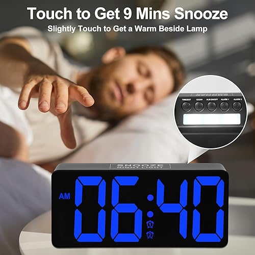Miniatura 3 de Reloj despertador para dormitorio con agitador de cama y luz nocturna, reloj digital con vibración, dígitos LED regulables grandes con alarma dual y