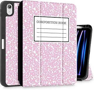 Tuiklol iPad 10th Generation Case, 2022 10.9 Inch Stand Hard Case Pencil Holder with TPU Back Cover & Trifold Stand & Auto Wake/Sleep with iPad 10.9 2022 Model A2757 A2777 A2696,Pink Composition Book