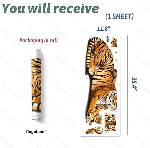 Miniatura 4 de Calcomanía de pared con diseño de tigre y cachorros, diseño de animales de la selva, extraíble, impermeable, para decoración de pared, para niños,