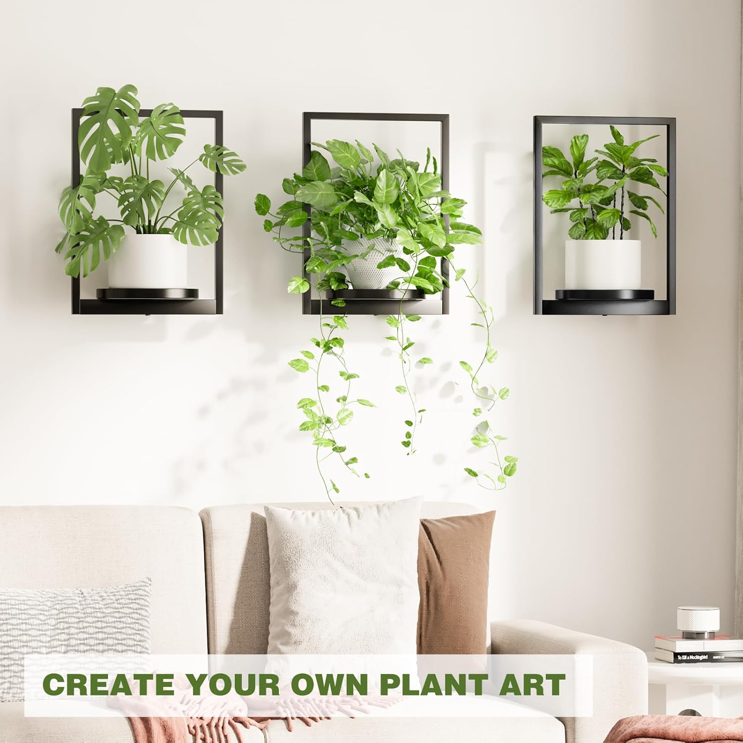 Hanging Planters for Indoor Plants - Aesthetic Photo Frame Style Wall Plant Holder - Metal Window Plant Shelves, Wall Plant Hanger for Lingving Room Home Gardening Wall Decor (3-Pack)