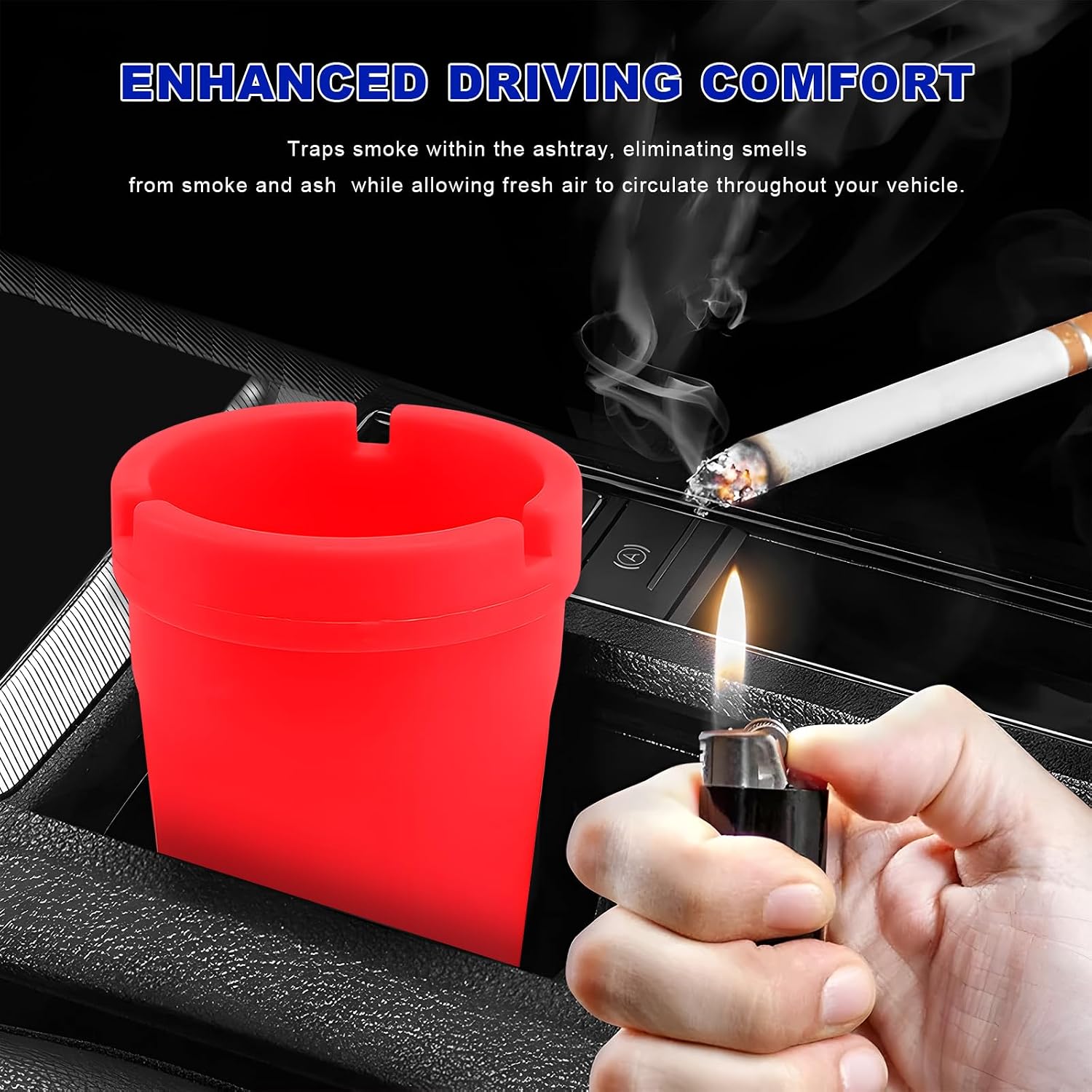 Car Ashtray, Smellproof Automotive Cup Holder Ashtray Mini Portable Trash Can, Smokeless Detachable Cigarette Ash Tray Universal for Vehicle Home Office, Car Accessories (Red)