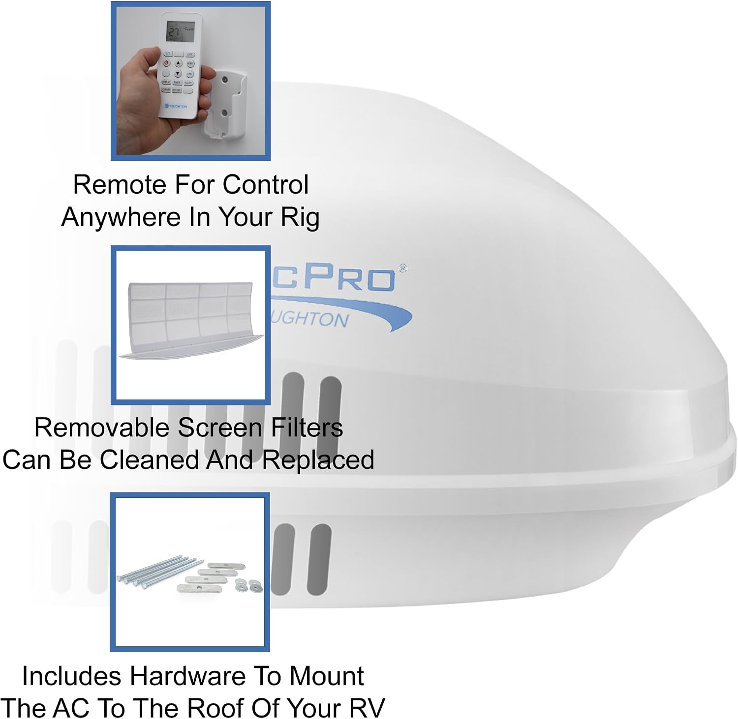 RecPro RV 115V Air Conditioner | 15K BTU Ducted | Condensate Pump to Prevent Streaking | Heating Option | Remote Control Rooftop AC Unit (White)