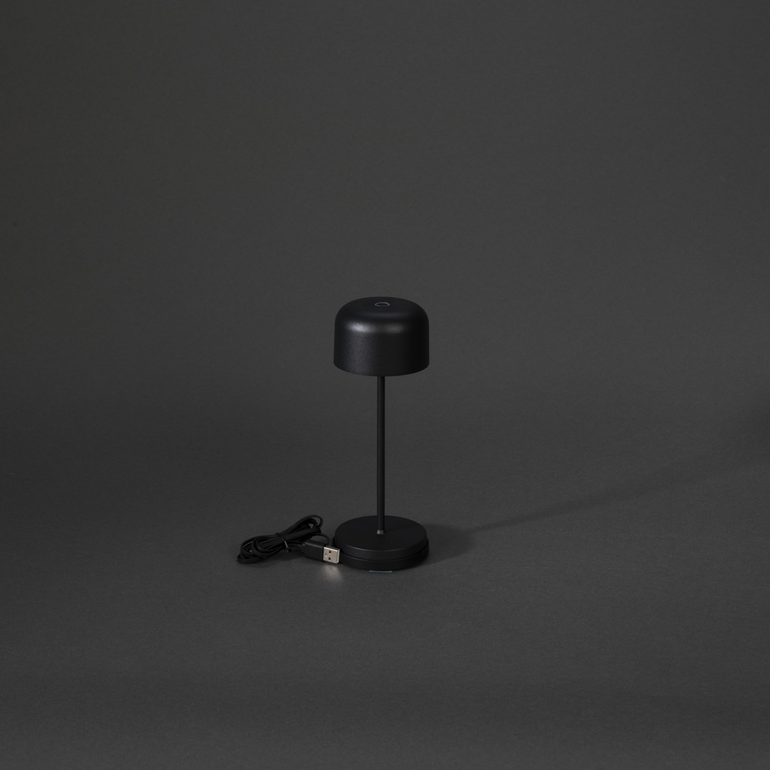 Konstsmide Lámpara de mesa inalámbrica recargable con control táctil y 2 modos de color y base de carga USB incluida, luz alimentada por pilas para uso en interiores o exteriores