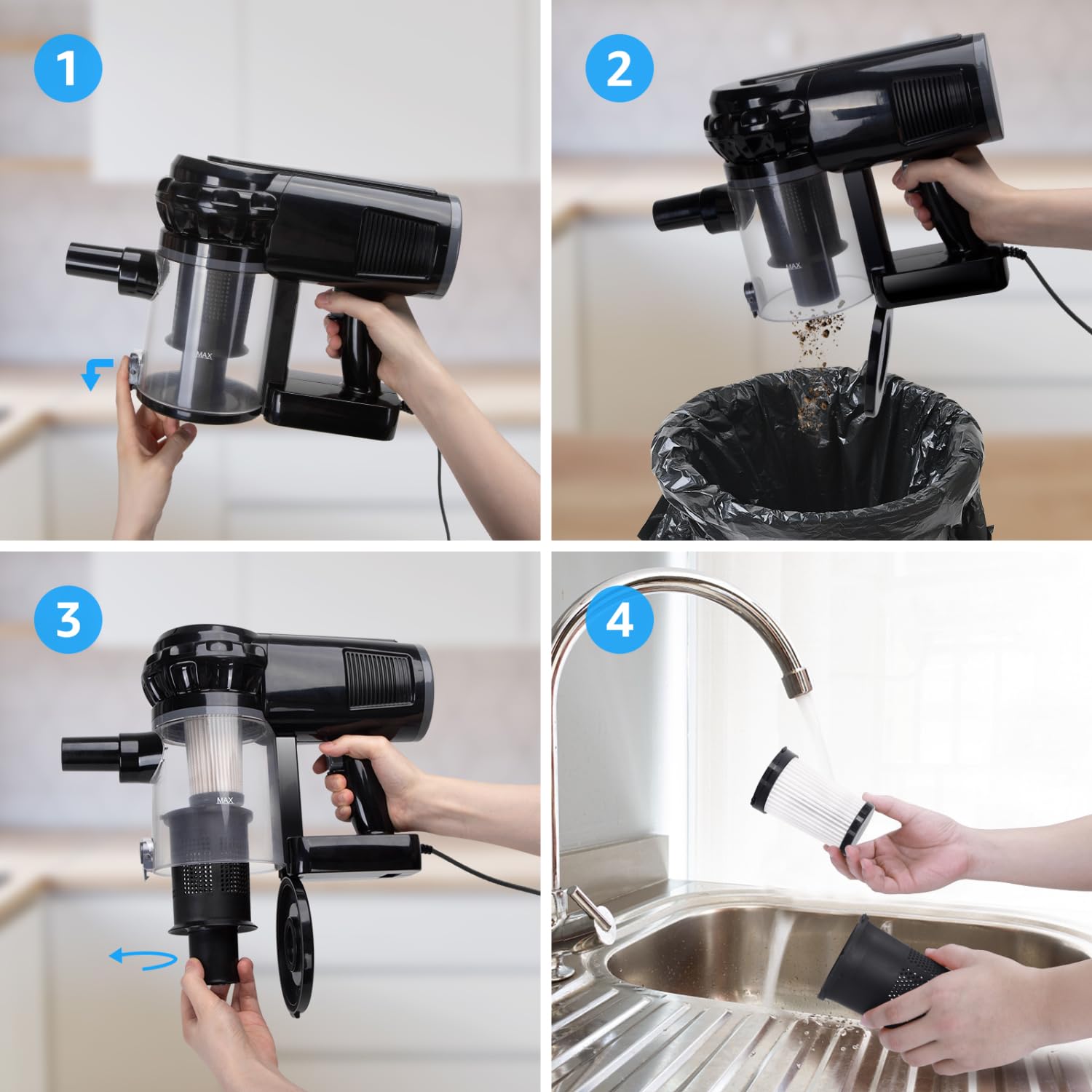 AIGOSTAR Staubsauger 4-in-1 Handstaubsauger Staubsauger Wired Vacuum Cleaner with HEPA Filtering Leichtgewicht