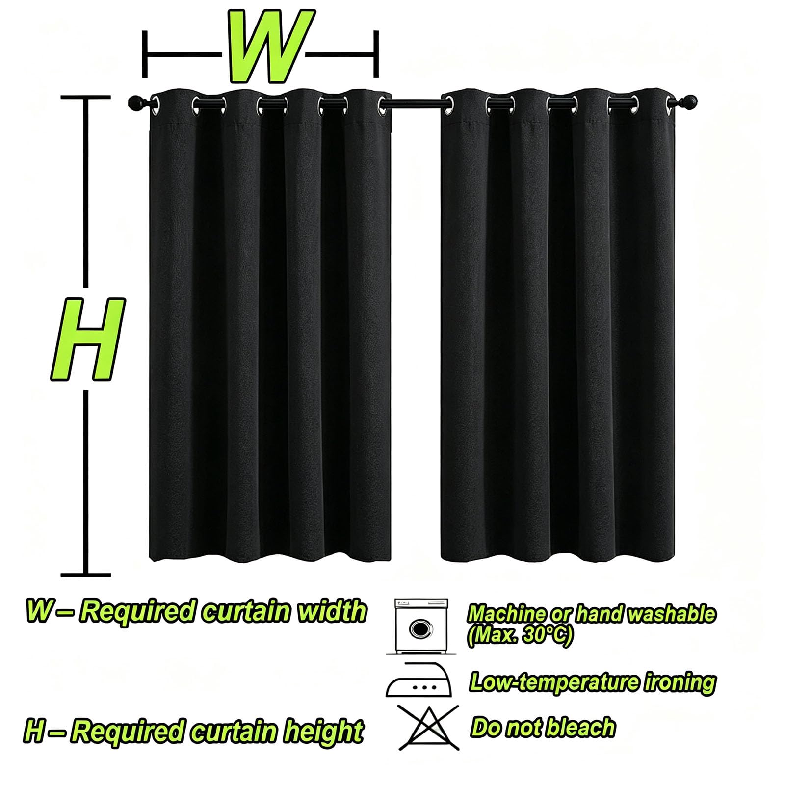 Outdoor Vorhang 132 x 245 cm Wetterfest Wasserdicht Sichtschutz Sonnenschutz Gardinen Garten Winddicht Outdoor-Vorhang Wetterfest für Garten Balkon, Schwarz