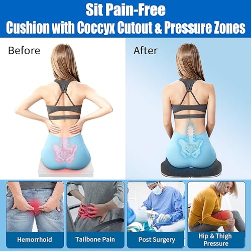 Miniatura 5 de Gel Wheelchair Cushions for BedSores Prevention,Bed Sore Pad Cushion for Butt - Pain Relief for Long Sitting & Relieve Sciatica, Back, Tailbone