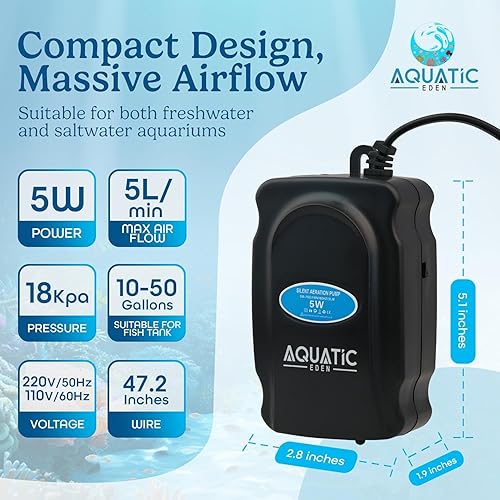 Miniatura 2 de Bomba de aire silenciosa para acuario, salida única con válvula ajustable, incluye 2 piedras de aire, filtros de esponja, válvulas de retención y